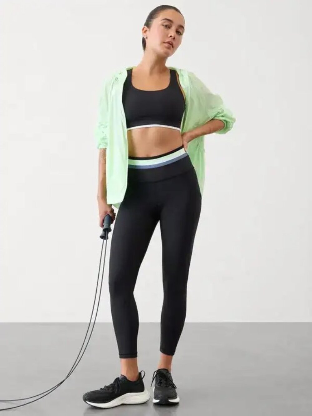 Athleta black Interval Stash High Rise Stripe 7/8 Legging Size L petite